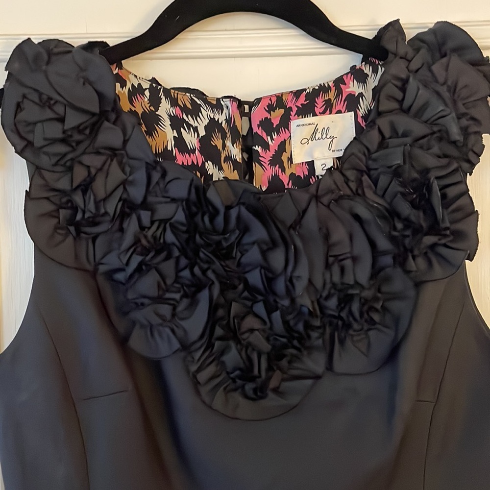Milly Ribbon Ruffle Black Silk Dress - Picture 3 of 5